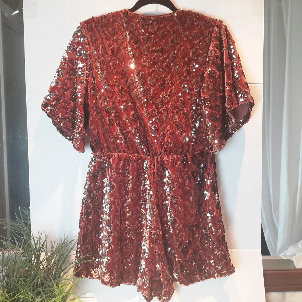 Venus Rust Multi Sequin Romper Size S - image 8